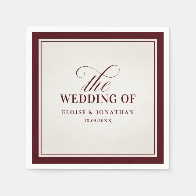 Old Money Modern Formal Burgundy Luxury Wedding Napkins (Front)