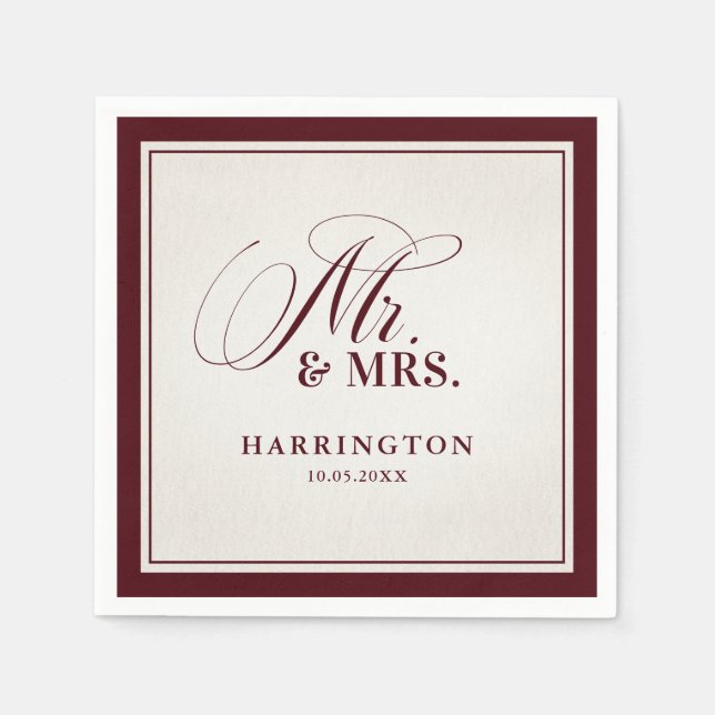 Old Money Modern Formal Burgundy Luxury Wedding Napkins (Front)