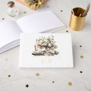 Old Money Monogrammed Champagne and Blush Wedding Guest Book