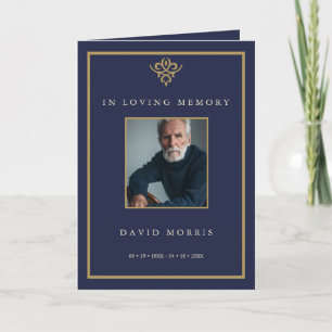 Old Money Navy Blue Photo Memorial Funeral Program