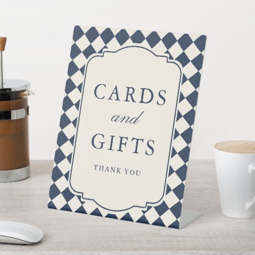Old Money Navy Checkered Wedding Cards & Gifts Pedestal Sign