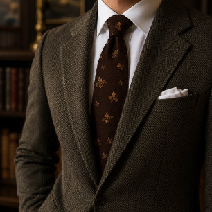 Old Money Oak Leaf Acorn Autumn Herringbone Tweed Neck Tie