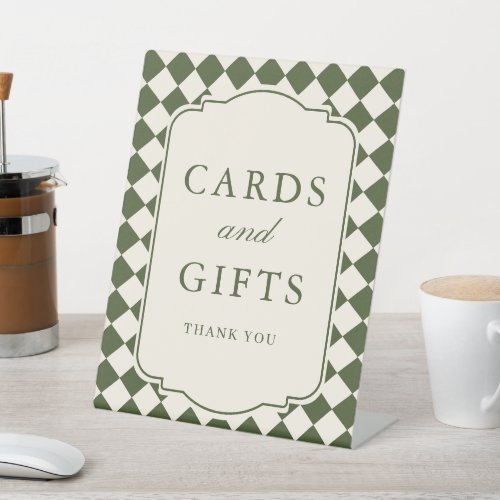 Old Money Olive Checkered Wedding Cards & Gifts Pedestal Sign