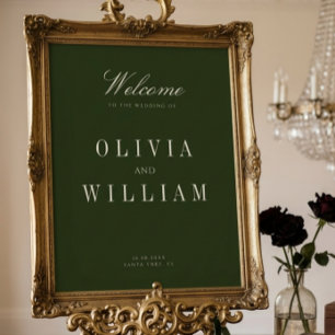 Old Money Olive Green Elegant Wedding Welcome Sign