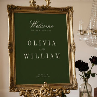 Old Money Olive Green Elegant Wedding Welcome Sign