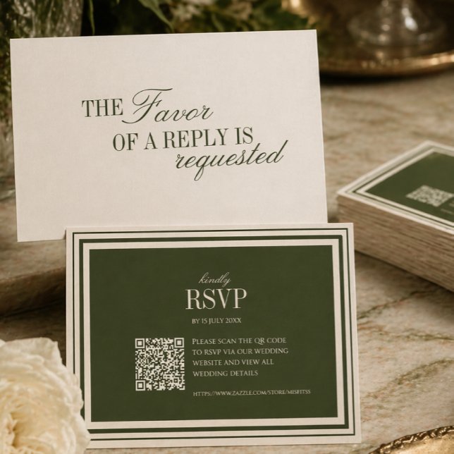 Old Money Olive Green Elegant Wedding with QR Code RSVP Card (Creator Uploaded)
