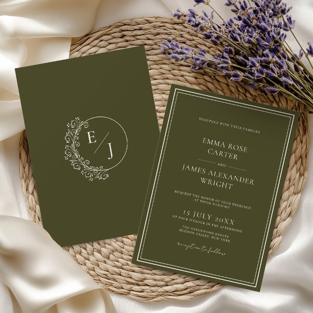 Old Money Olive Green Luxury Wedding Invitation (Creator Uploaded)