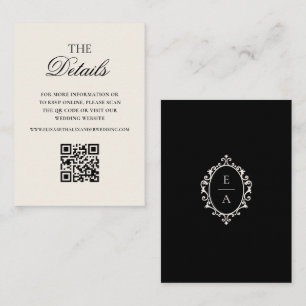 Old Money Oval Crest Black Wedding Details QR Code Enclosure Card