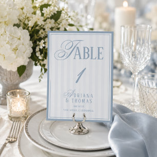 Old Money Pastel Blue Wedding Table Number