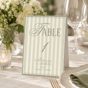 Old Money Pastel Green Wedding Table Number