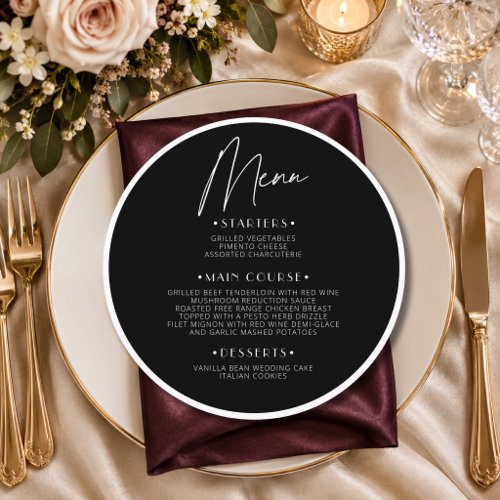 Old Money Quiet Round Wedding Guest Place Menu