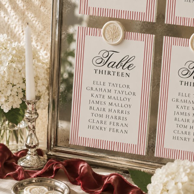 Old Money Red Stripe Wedding Seating Chart Table Number (Old Money Red Stripe Wedding Seating Chart Table Number)
