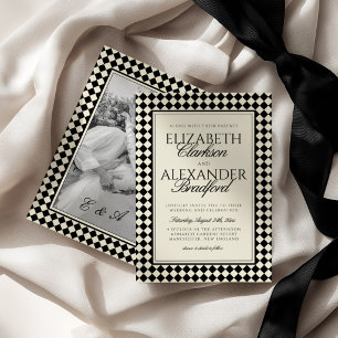 Old Money Retro Diamond Checkered Wedding Invitation