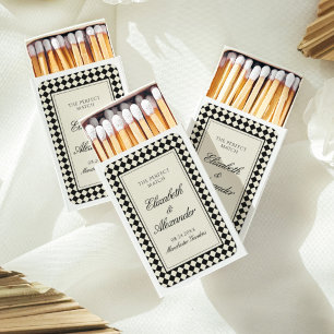Old Money Retro Diamond Checkered Wedding Matchboxes