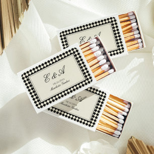 Old Money Retro Diamond Checkered Wedding Matchboxes