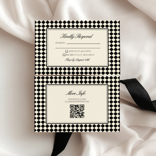 Old Money Retro Diamond Checkered Wedding RSVP Card