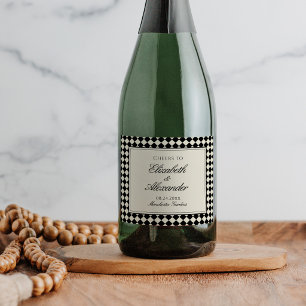 Old Money Retro Diamond Checkered Wedding Sparkling Wine Label