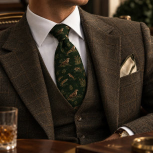 Old Money River Otter Trout Stream Forest Green Neck Tie
