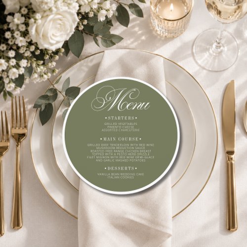 Old Money Round Wedding Guest Place Menu