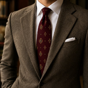 Old Money Royal Crest Heraldic Burgundy Neck Tie