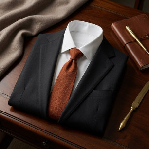 Old Money Rust Orange Birdseye Tweed Fabric Neck Tie