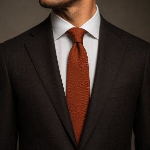Old Money Rust Orange Herringbone Tweed Fabric Neck Tie