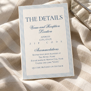 Old Money Script Blue Stripe Wedding Details Enclosure Card