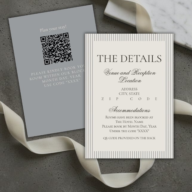 Old Money Script Neutral Stripe Wedding Details Enclosure Card (Old Money Script Neutral Stripe Wedding Details Enclosure Card)