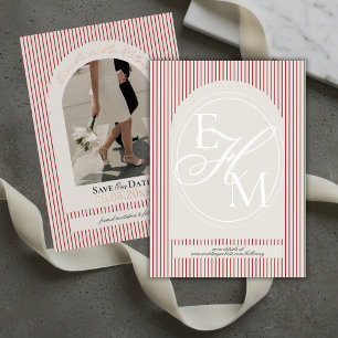 Old Money Script Red Stripe Photo Save the Date Foil Invitation