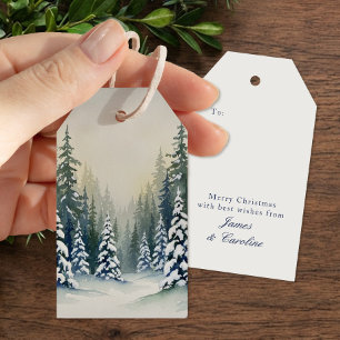 Old Money Snowy Winter Forest Scenic Christmas Gift Tags