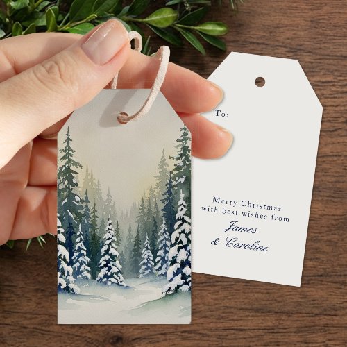 Old Money Snowy Winter Forest Scenic Christmas Gift Tags