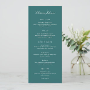 Old Money Teal Classic Guest Name Wedding Menu
