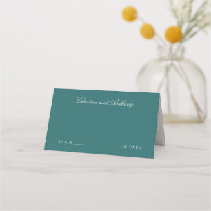 Old Money Teal Classic Meal Choice Wedding Place Card