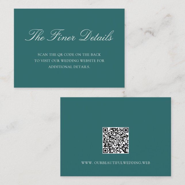 Old Money Teal Classic QR Code Wedding Enclosure Card (Front/Back)