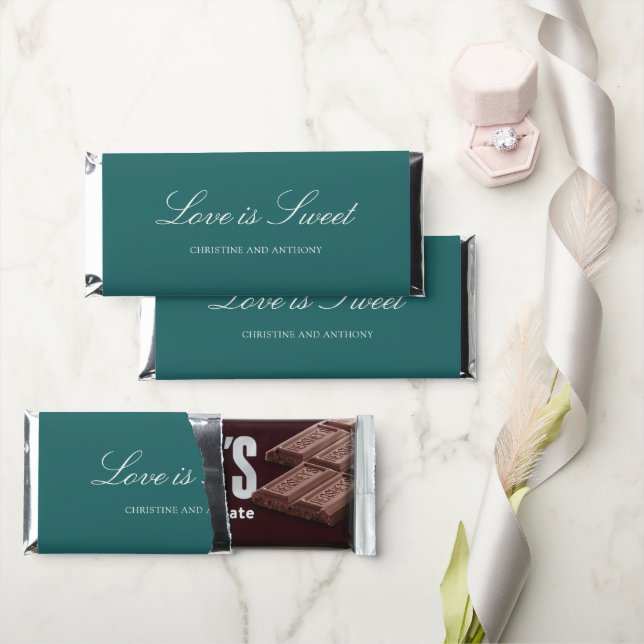 Old Money Teal Classic Wedding Hershey Bar Favors (Front)