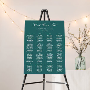 Old Money Teal Classic Wedding Seating Chart Foam Board