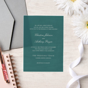 Old Money Teal Classic Wedding Vellum Invitations