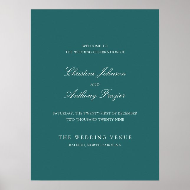 Old Money Teal Classic Wedding Welcome Sign (Front)