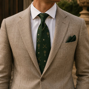 Old Money Tennis Racket Country Club Green Neck Tie