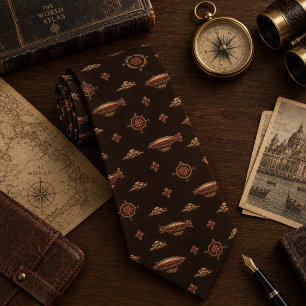 Old Money Vintage Airship Zeppelin Compass Neck Tie