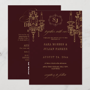 Old Money Vintage Baroque Deep Wine  Wedding Invitation