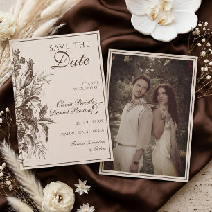Old Money Vintage Botanical Photo Save the date Invitation