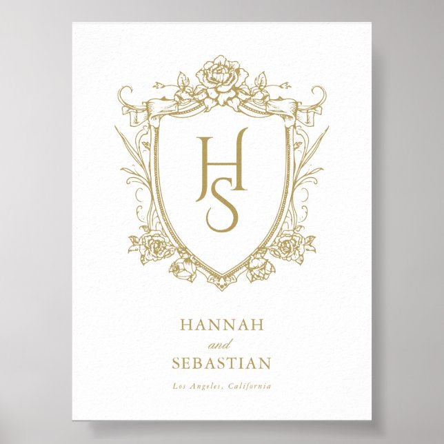 Old Money Vintage Crest Wedding Poster (Front)