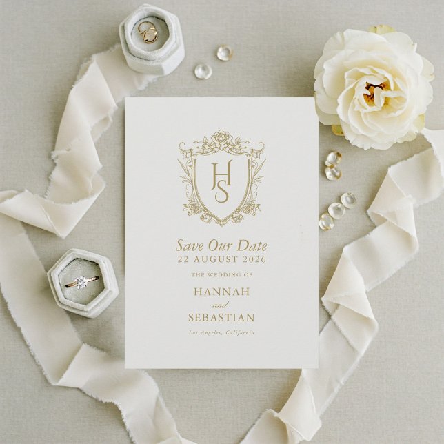 Old Money Vintage Crest Wedding Save The Date (Creator Uploaded)