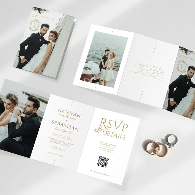 Old Money Vintage Crest Wedding Trifold Invitation (Creator Uploaded)