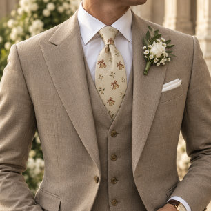 Old Money Wedding Bell Ivory Floral Herringbone Neck Tie