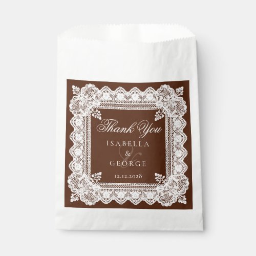 Old Money Wedding Brown Lace Thank you Favor Bag