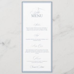 Old Money Wedding Dusty Blue Dinner Menu Card
