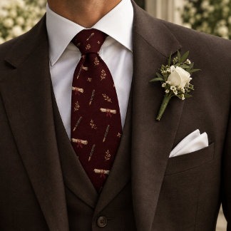 Old Money Wedding Invitation Scroll Burgundy Neck Tie