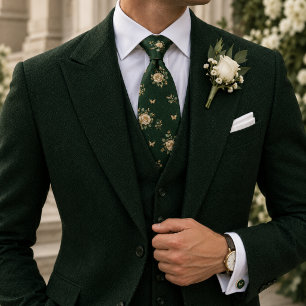 Old Money Wedding Peony Butterfly Garden Green Neck Tie